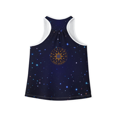 Brilliance Women's Tank Top with Starry Night Print and Logo Back Side View White Sticthing
