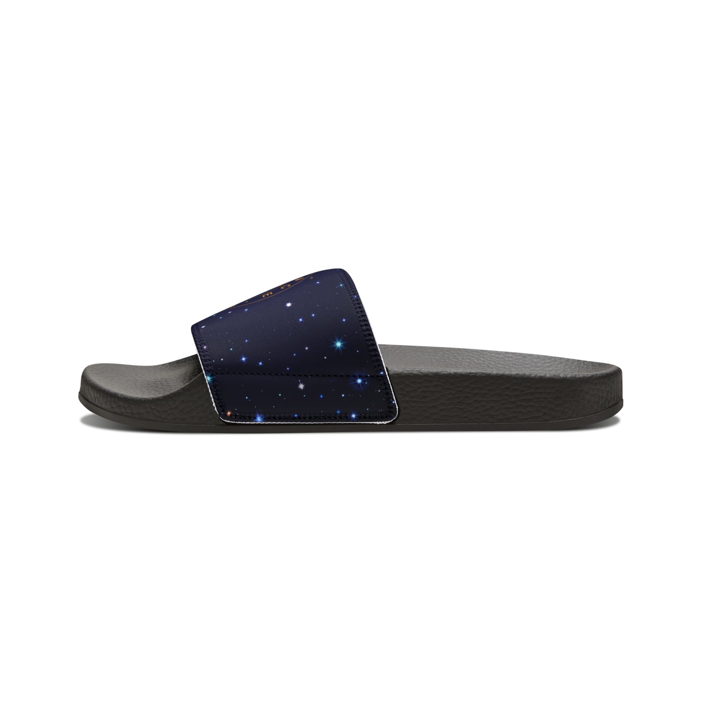 Brilliance Youth Slippers with Starry Night Print and Logo on Strap Black Soles Other Side View