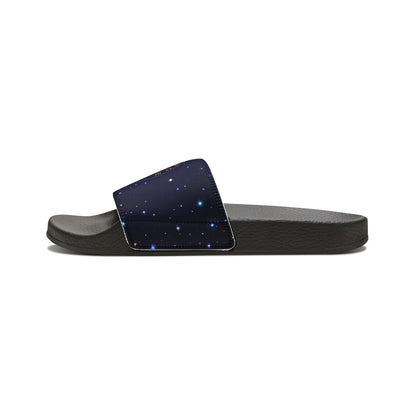 Brilliance Youth Slippers with Starry Night Print and Logo on Strap Black Soles Other Side View