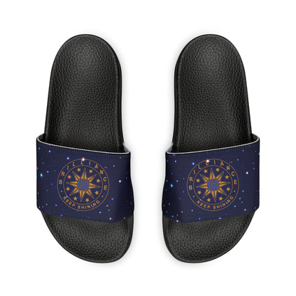 Brilliance Youth Slippers with Starry Night Print and Logo on Strap Black Soles Other Top View