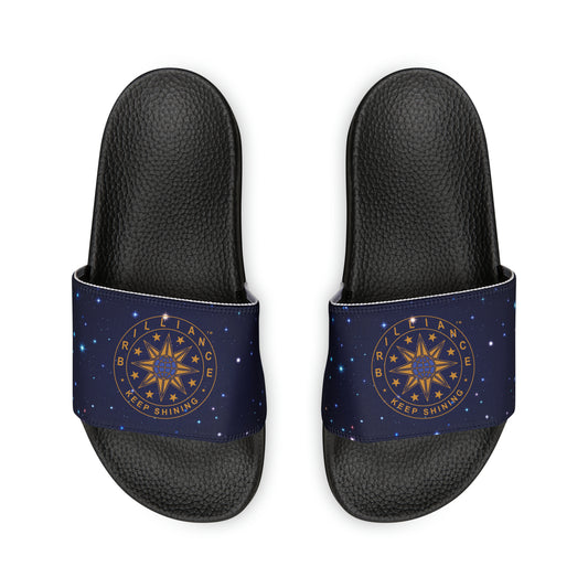 Brilliance Youth Slippers with Starry Night Print and Logo on Strap Black Soles Other Top View
