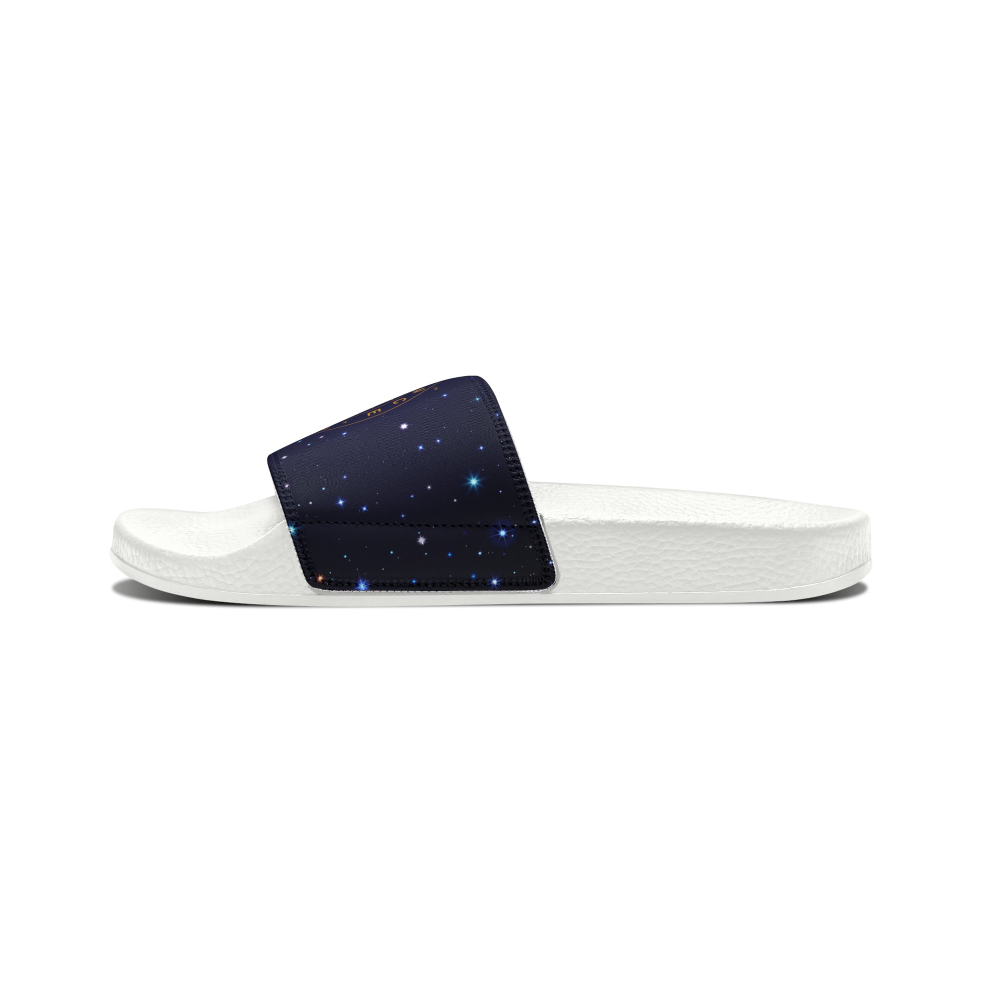 Brilliance Youth Slippers with Starry Night Print and Logo on Strap White Soles Other Side View