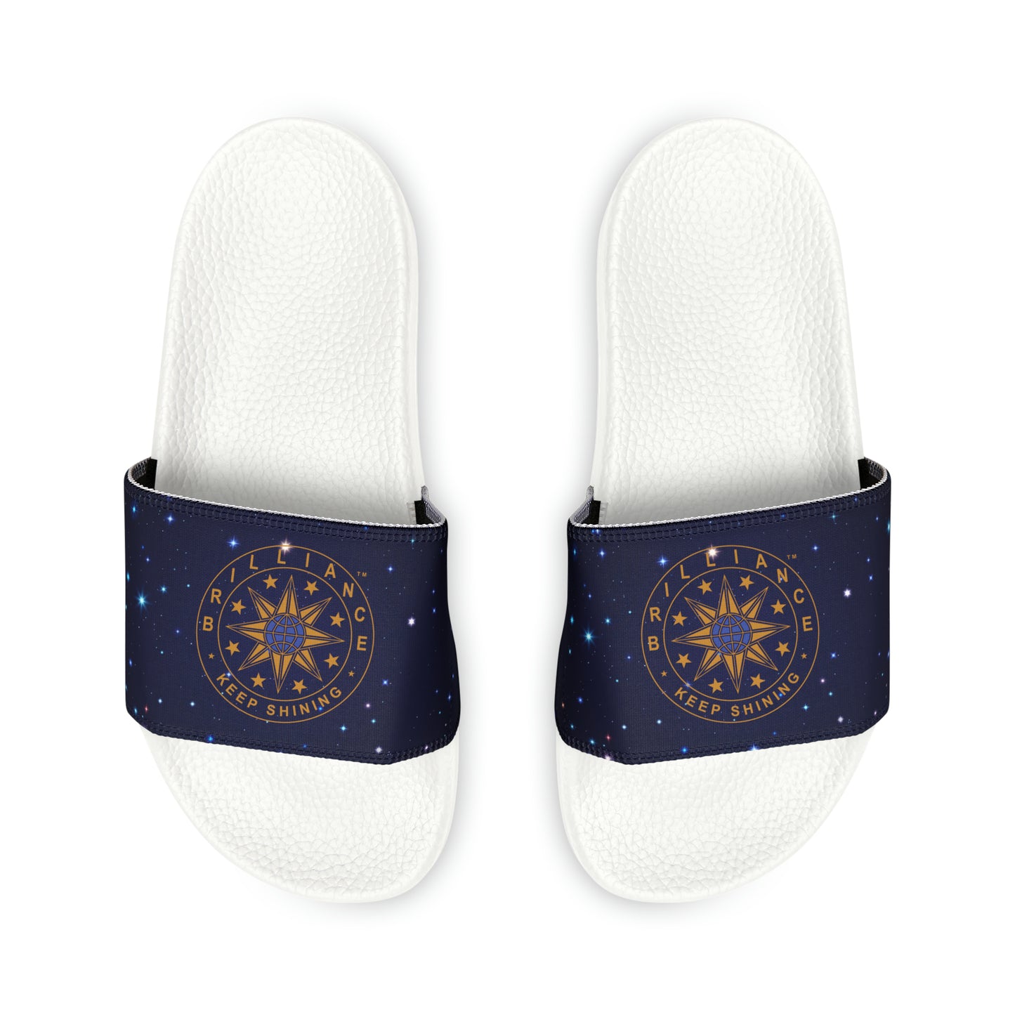 Brilliance Youth Slippers with Starry Night Print and Logo on Strap White Soles Other Top View