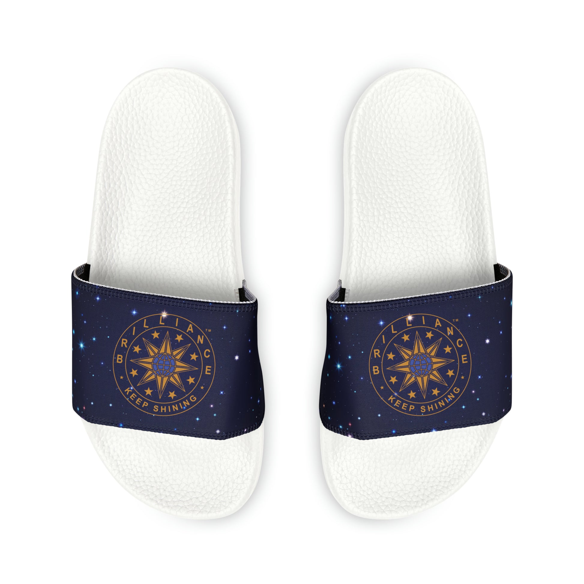 Brilliance Youth Slippers with Starry Night Print and Logo on Strap White Soles Other Top View