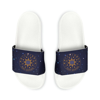 Brilliance Youth Slippers with Starry Night Print and Logo on Strap White Soles Other Top View